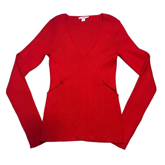Bar III Red Ribbed V-Neck Sweater Side Cutout Long Sleeve Top M - Picture 2 of 6